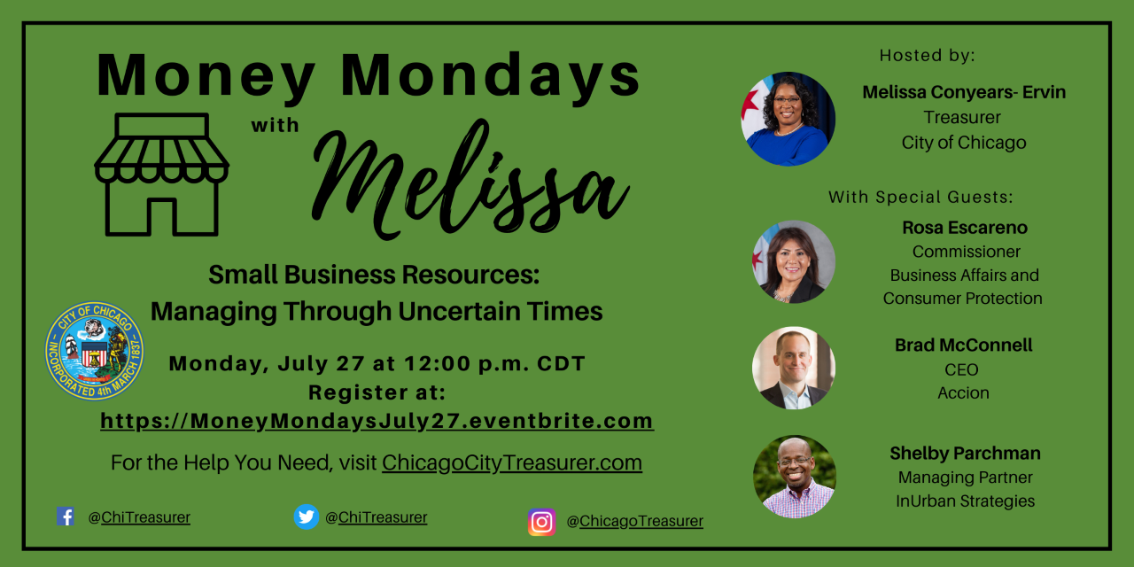 Event Flyer - ChiTreasurer Money Mondays July 27, 2020